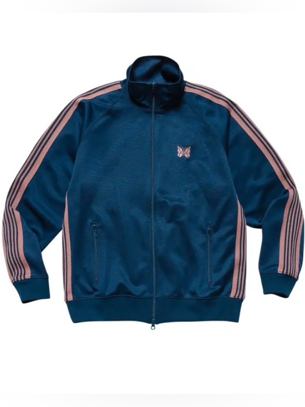 Needles Men’s Dark Teal Track Jacket with Pink Stripes